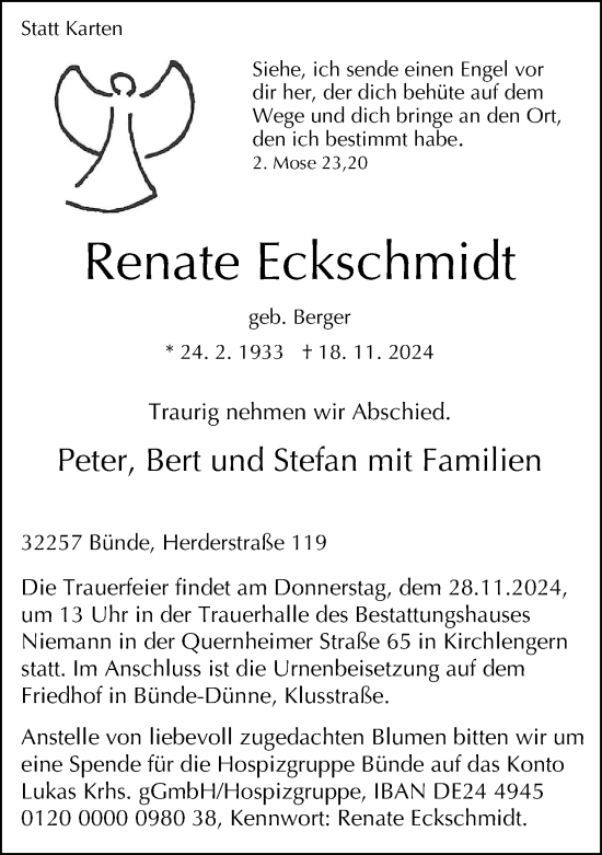 Traueranzeige von Renate Eckschmidt von Neue Westfälische