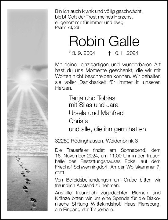 Traueranzeige von Robin Galle von Neue Westfälische