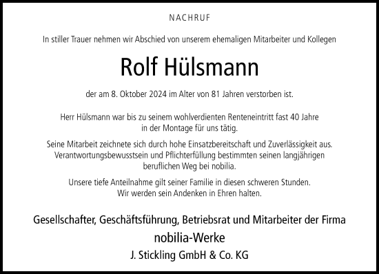 Traueranzeige von Rolf Hülsmann von Neue Westfälische