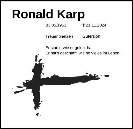 Traueranzeige von Ronald Karp von Neue Westfälische