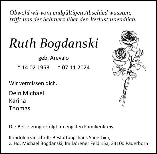 Traueranzeige von Ruth Bogdanski von Neue Westfälische