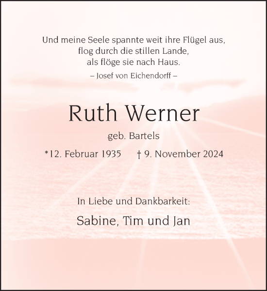 Traueranzeige von Ruth Werner von Neue Westfälische