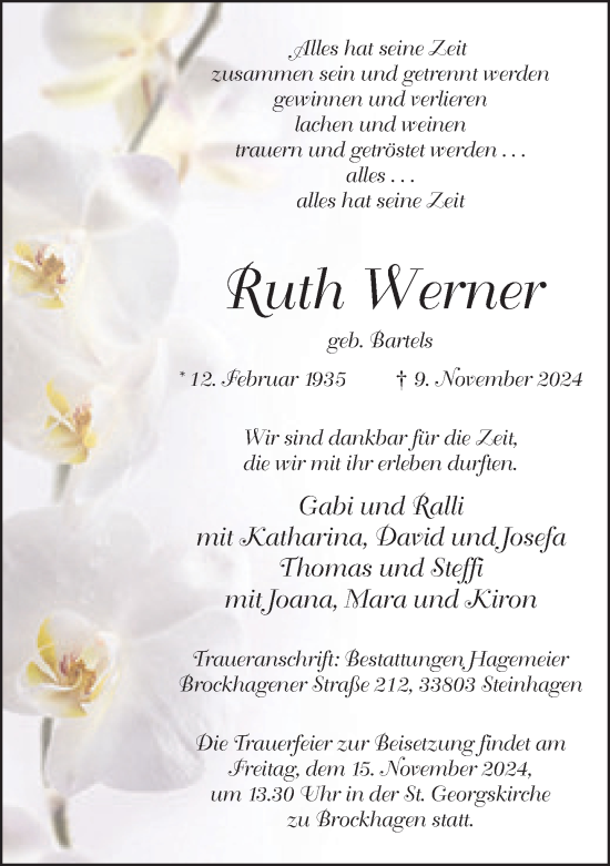 Traueranzeige von Ruth Werner von Neue Westfälische