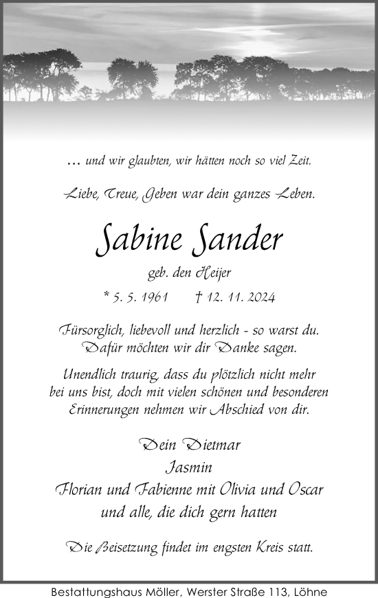 Traueranzeige von Sabine Sander von Neue Westfälische