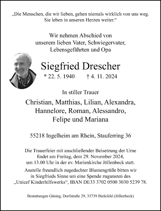 Traueranzeige von Siegfried Drescher von Neue Westfälische