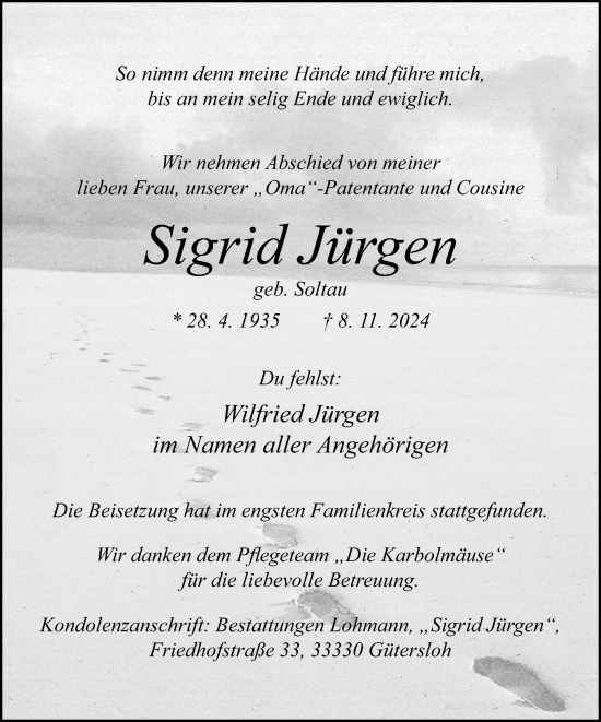 Traueranzeige von Sigrid Jürgen von Neue Westfälische