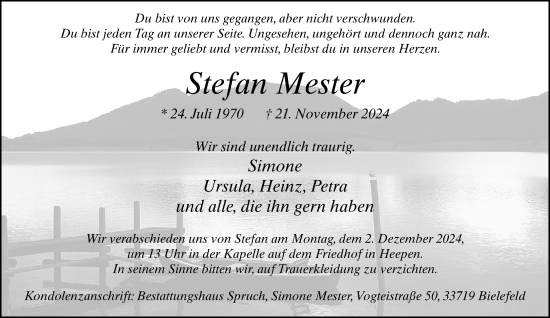 Traueranzeige von Stefan Mester von Neue Westfälische