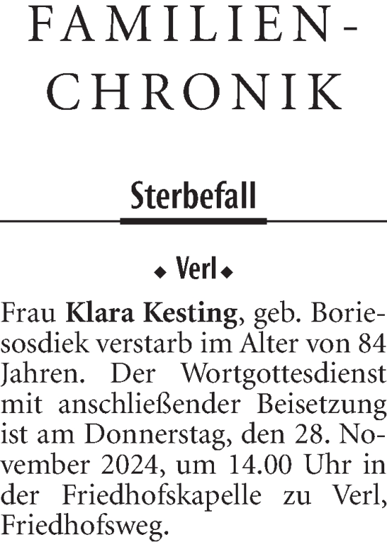 Traueranzeige von Sterbetafel vom 27.11.2024 von Neue Westfälische