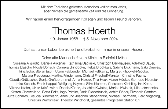 Traueranzeige von Thomas Hoerth von Neue Westfälische