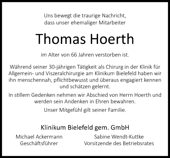 Traueranzeige von Thomas Hoerth von Neue Westfälische