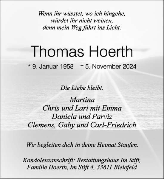 Traueranzeige von Thomas Hoerth von Neue Westfälische