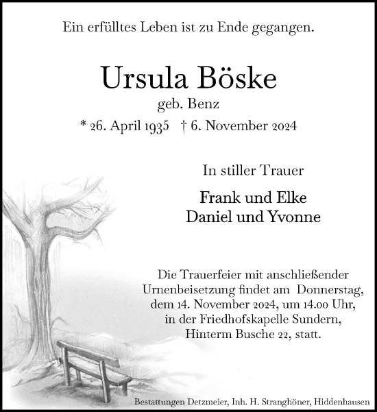 Traueranzeige von Ursula Böske von Neue Westfälische