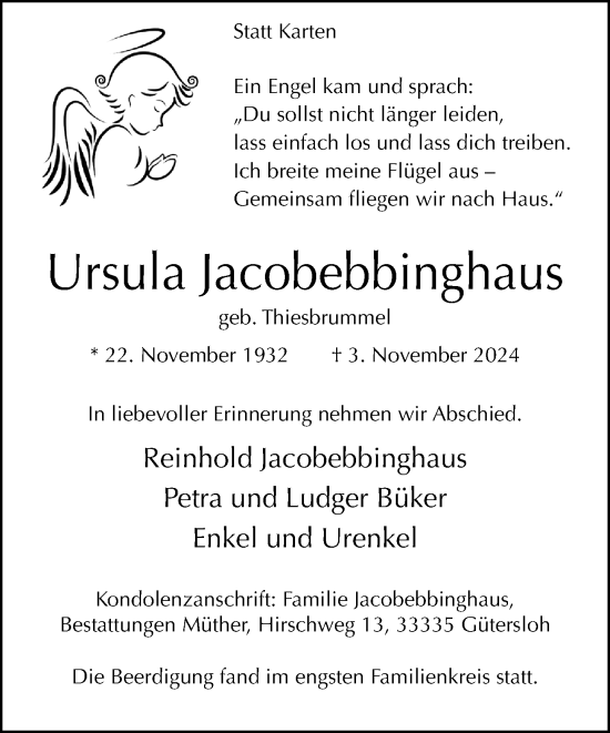 Traueranzeige von Ursula Jacobebbinghaus von Neue Westfälische