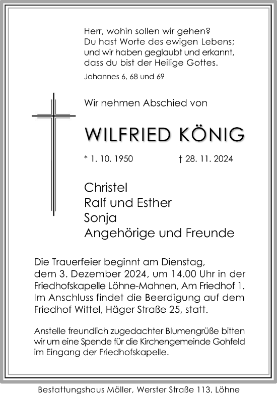 Traueranzeige von Wilfried König von Neue Westfälische