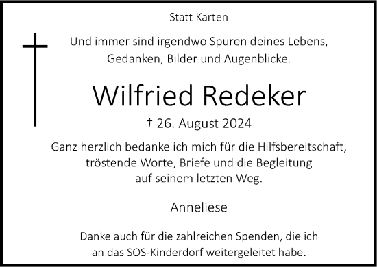 Traueranzeige von Wilfried Redeker von Neue Westfälische