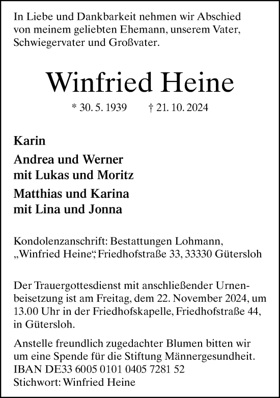 Traueranzeige von Winfried Heine von Neue Westfälische