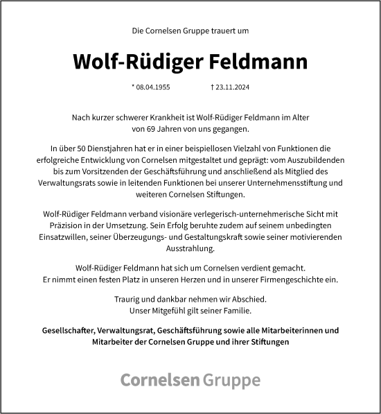 Traueranzeige von Wolf-Rüdiger Feldmann von Neue Westfälische