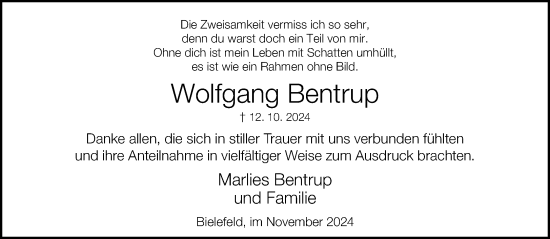 Traueranzeige von Wolfgang Bentrup von Neue Westfälische