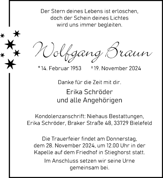 Traueranzeige von Wolfgang Braun von Neue Westfälische