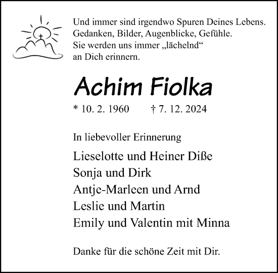 Traueranzeige von Achim Fiolka von Neue Westfälische