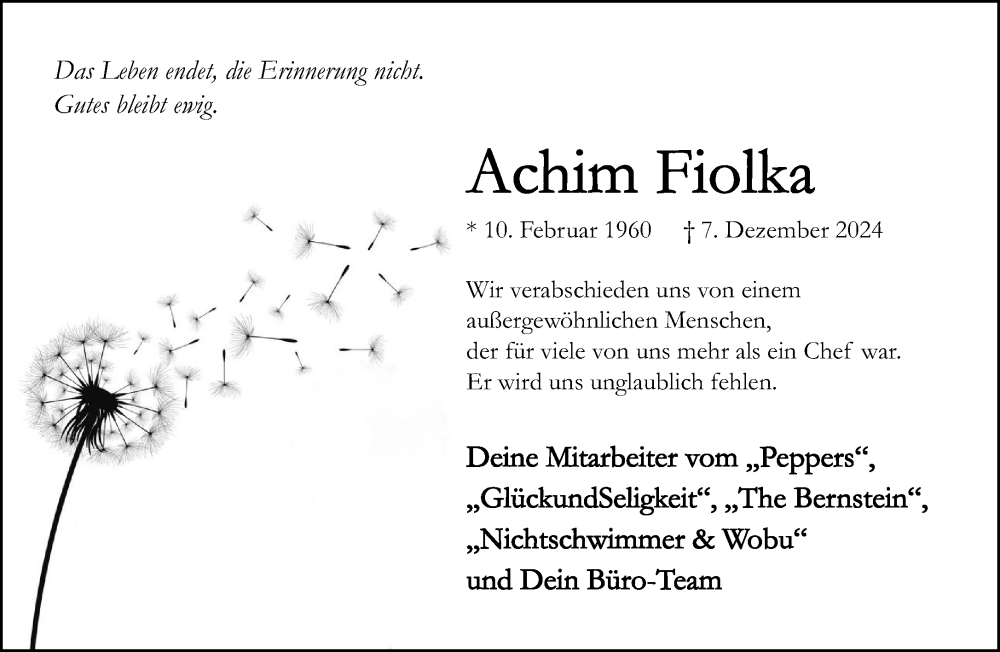  Traueranzeige für Achim Fiolka vom 21.12.2024 aus Neue Westfälische