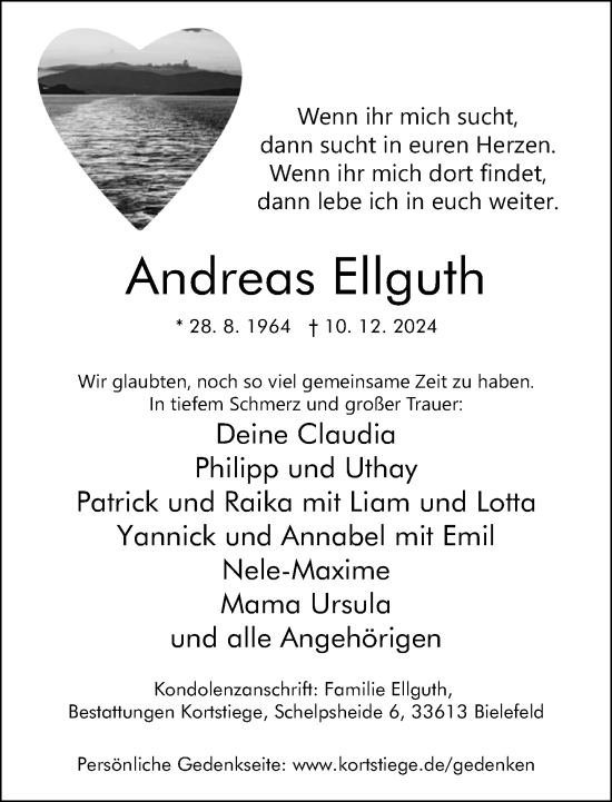 Traueranzeige von Andreas Ellguth von Neue Westfälische