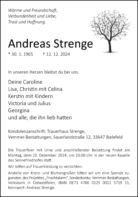 Traueranzeige von Andreas Strenge von Neue Westfälische