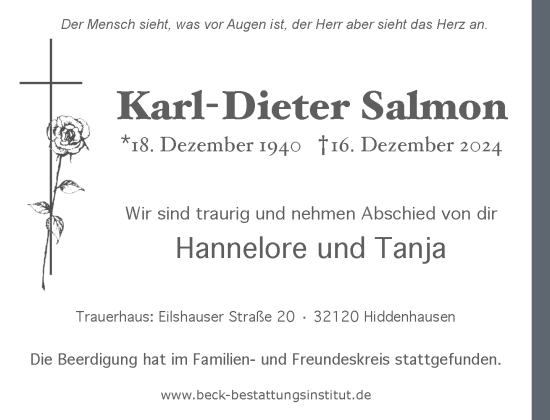 Traueranzeige von Karl-Dieter Salmon von Neue Westfälische