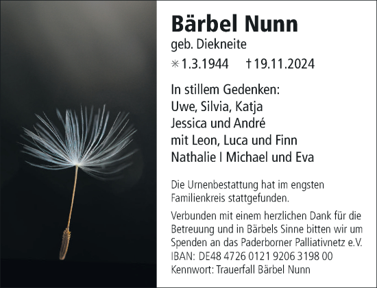 Traueranzeige von Bärbel Nunn von Neue Westfälische