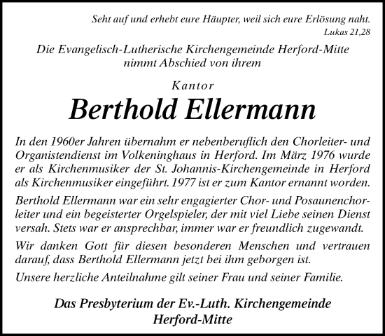 Traueranzeige von Berthold Ellermann von Neue Westfälische