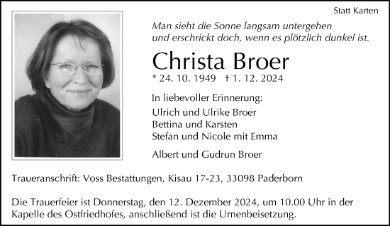 Traueranzeige von Christa Broer von Neue Westfälische