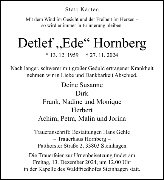 Traueranzeige von Detlef Hornberg von Neue Westfälische