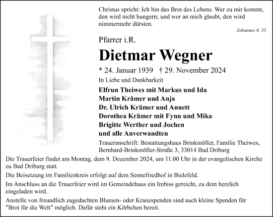 Traueranzeige von Dietmar Wegner von Neue Westfälische