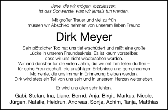 Traueranzeige von Dirk Meyer von Neue Westfälische