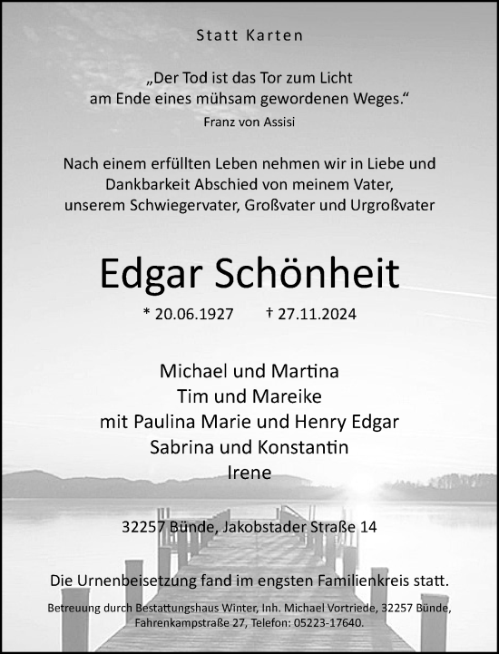 Traueranzeige von Edgar Schönheit von Neue Westfälische