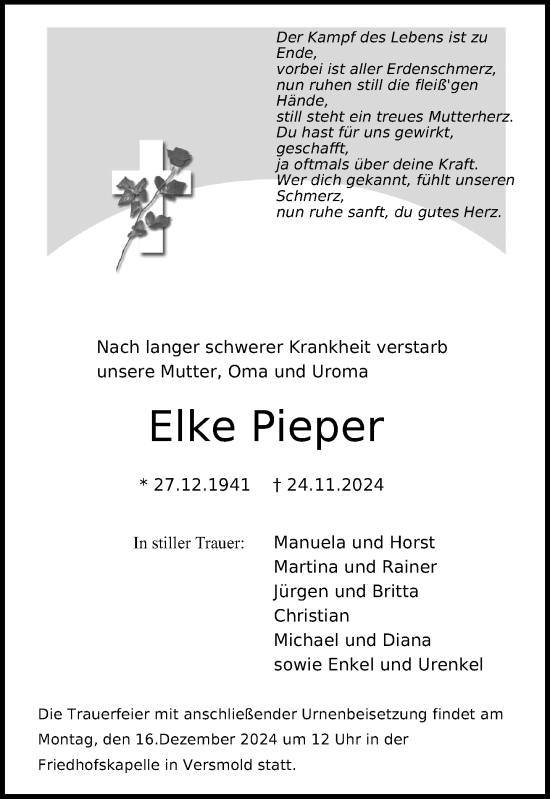 Traueranzeige von Elke Pieper von Neue Westfälische