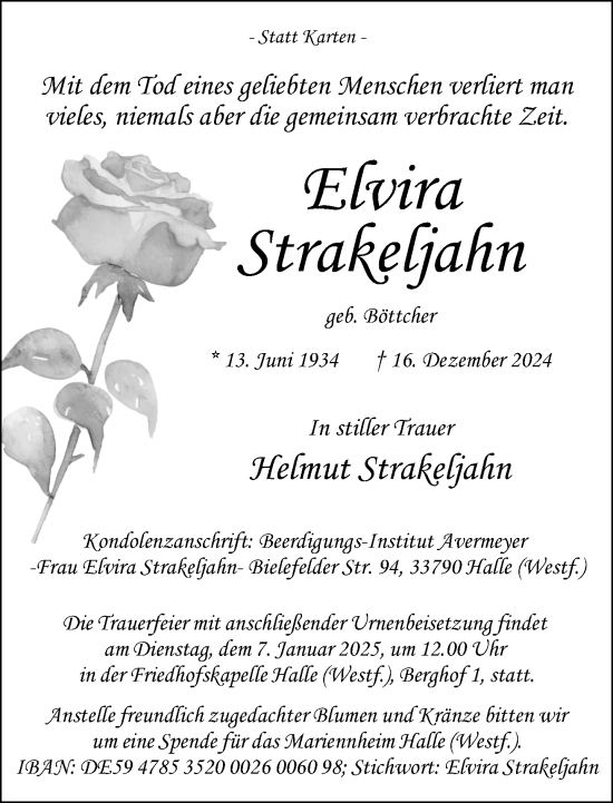 Traueranzeige von Elvira Strakeljahn von Neue Westfälische