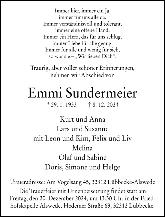 Traueranzeige von Emmi Sundermeier von Neue Westfälische