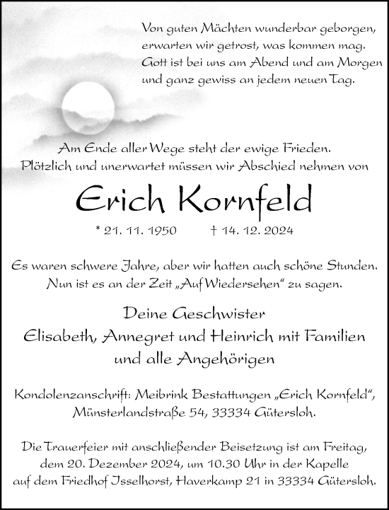 Traueranzeige von Erich Kornfeld von Neue Westfälische