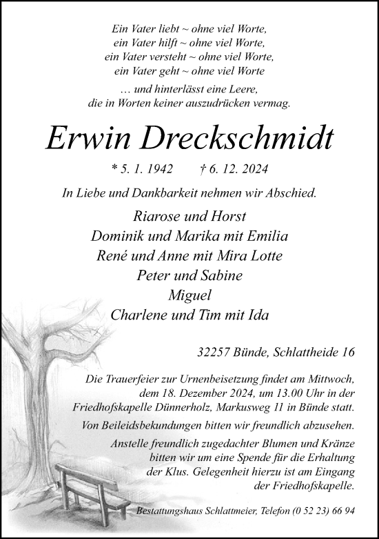 Traueranzeige von Erwin Dreckschmidt von Neue Westfälische