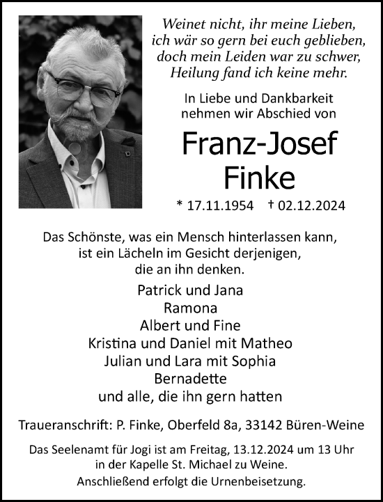 Traueranzeige von Franz-Josef Finke von Neue Westfälische