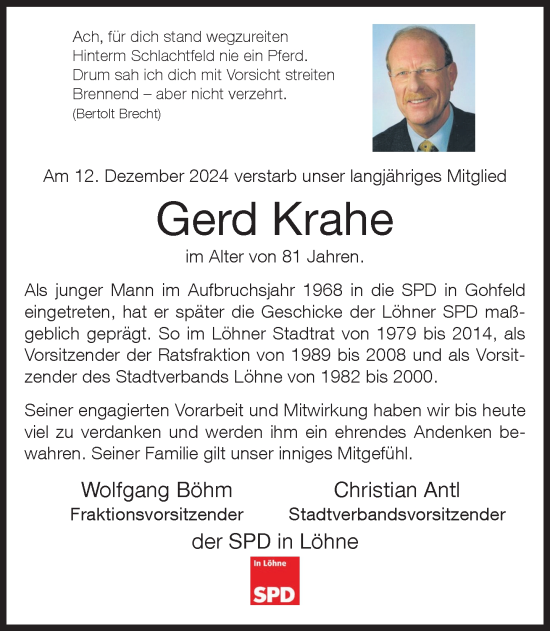 Traueranzeige von Gerd Krahe von Neue Westfälische