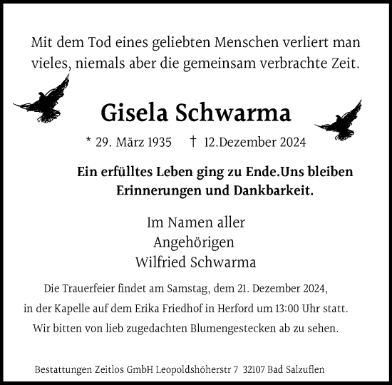 Traueranzeige von Gisela Schwarma von Neue Westfälische