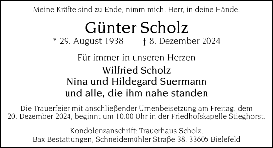 Traueranzeige von Günter Scholz von Neue Westfälische