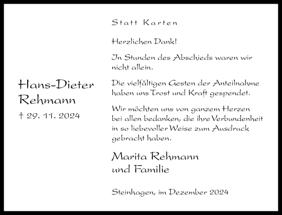 Traueranzeige von Hans-Dieter Rehmann von Neue Westfälische