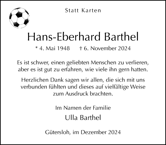 Traueranzeige von Hans-Eberhard Barthel von Neue Westfälische