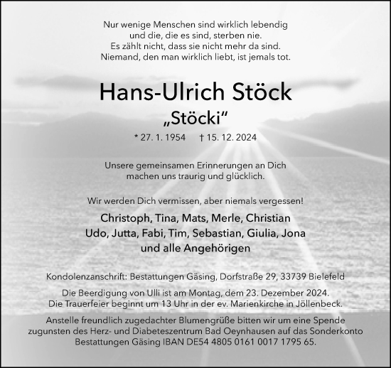 Traueranzeige von Hans-Ulrich Stöck von Neue Westfälische