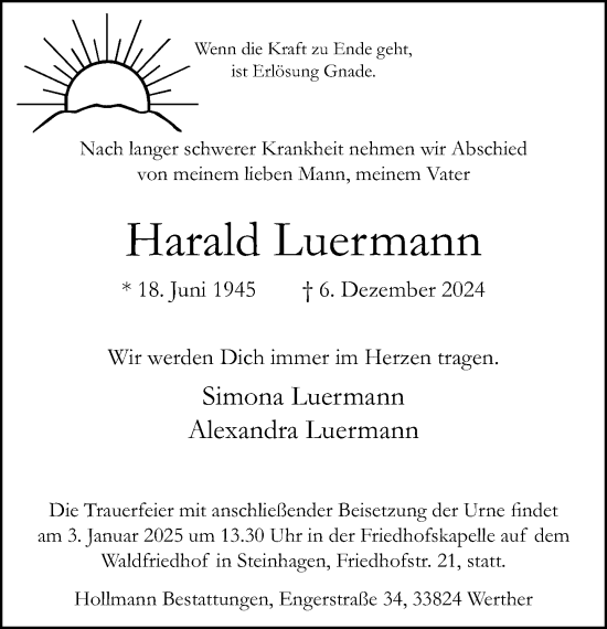 Traueranzeige von Harald Luermann von Neue Westfälische