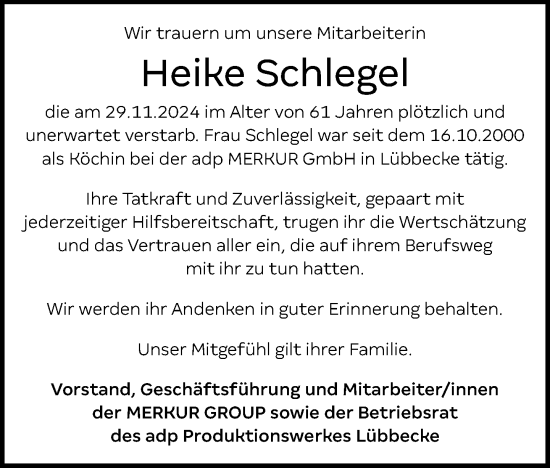 Traueranzeige von Heike Schlegel von Neue Westfälische