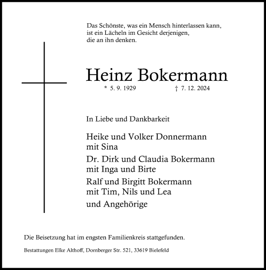 Traueranzeige von Heinz Bokermann von Neue Westfälische